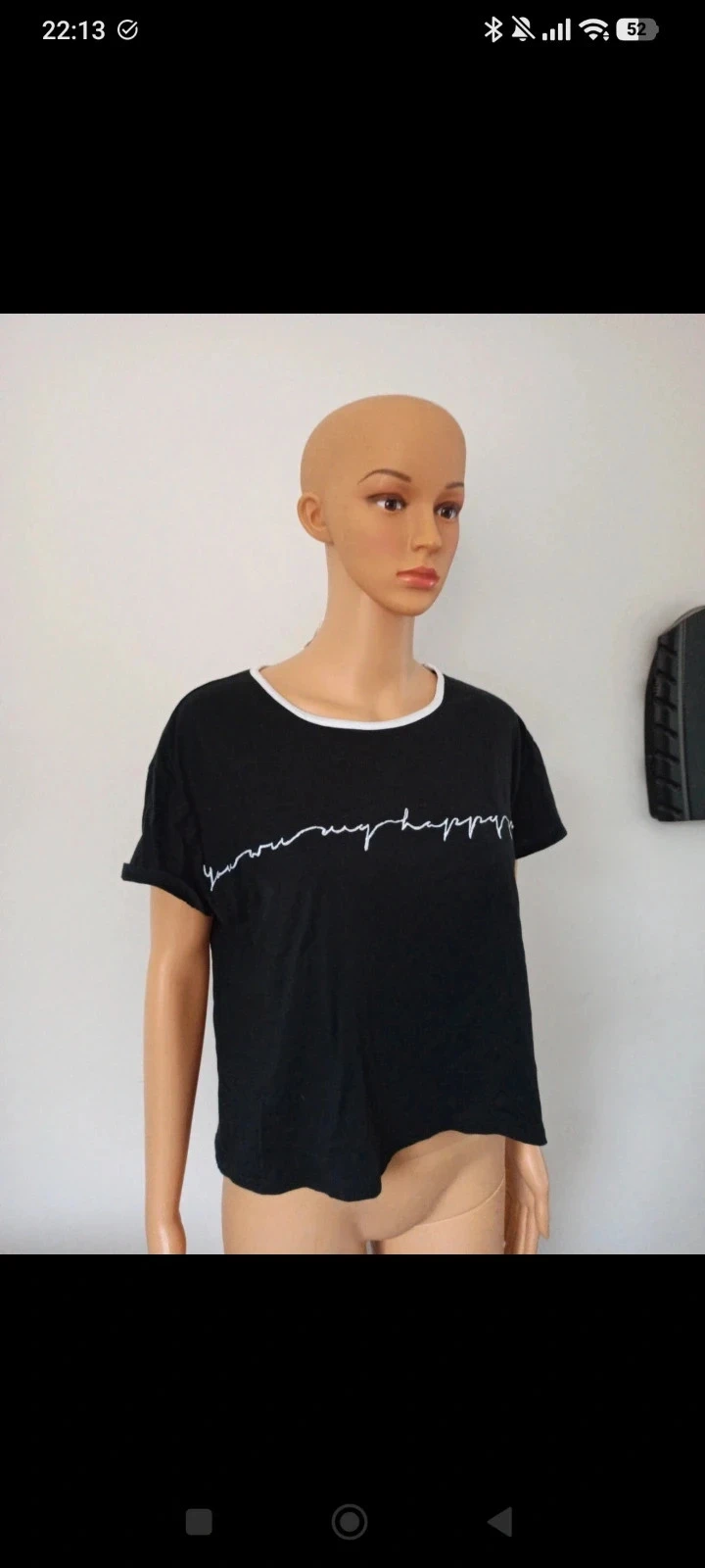 T-shirt preto feminino Happy – Tamanho S – 100% algodão – Corte largo – photo 8
